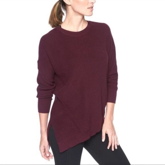 Athleta Rest Day Sweater Cranberry Size XS Silk Blend Asymmetrical Hem Crewneck - Picture 1 of 5